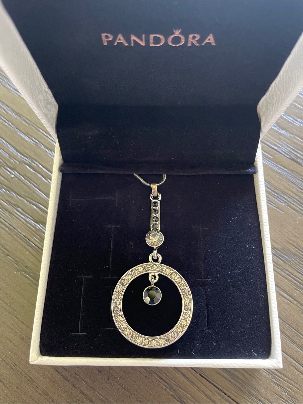Pandora Silver Crystal Circle Drop Necklace with Black Accent